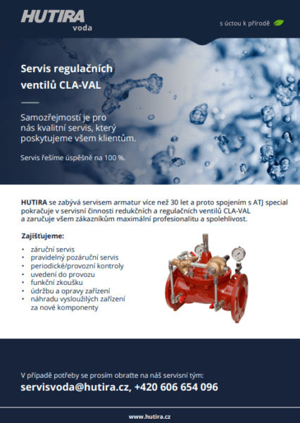 Jako jediní v&nbsp;ČR a na Slovensku provádíme údržbu a servis regulačních ventilů CLA-VAL | HUTIRA voda
